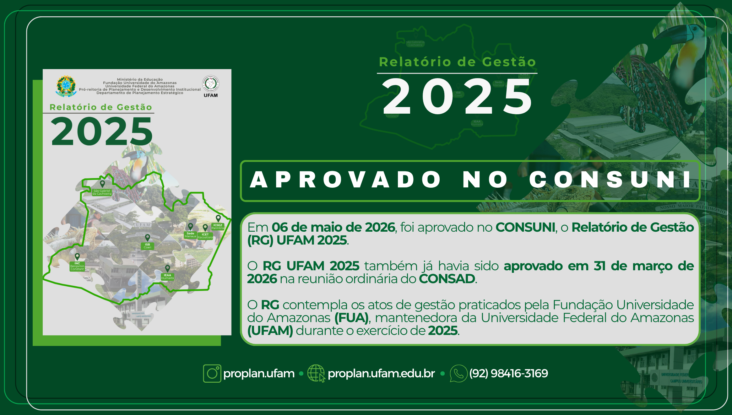 Relatório de Gestão (RG) 2025 aprovado no CONSUNI